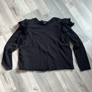 Who What Wear Black Long Sleeve Top with Ruffle Detail